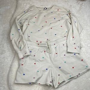 WILDFOX Colorful Mini Heart Cream Sweatshirt and Shorts Set Size Medium